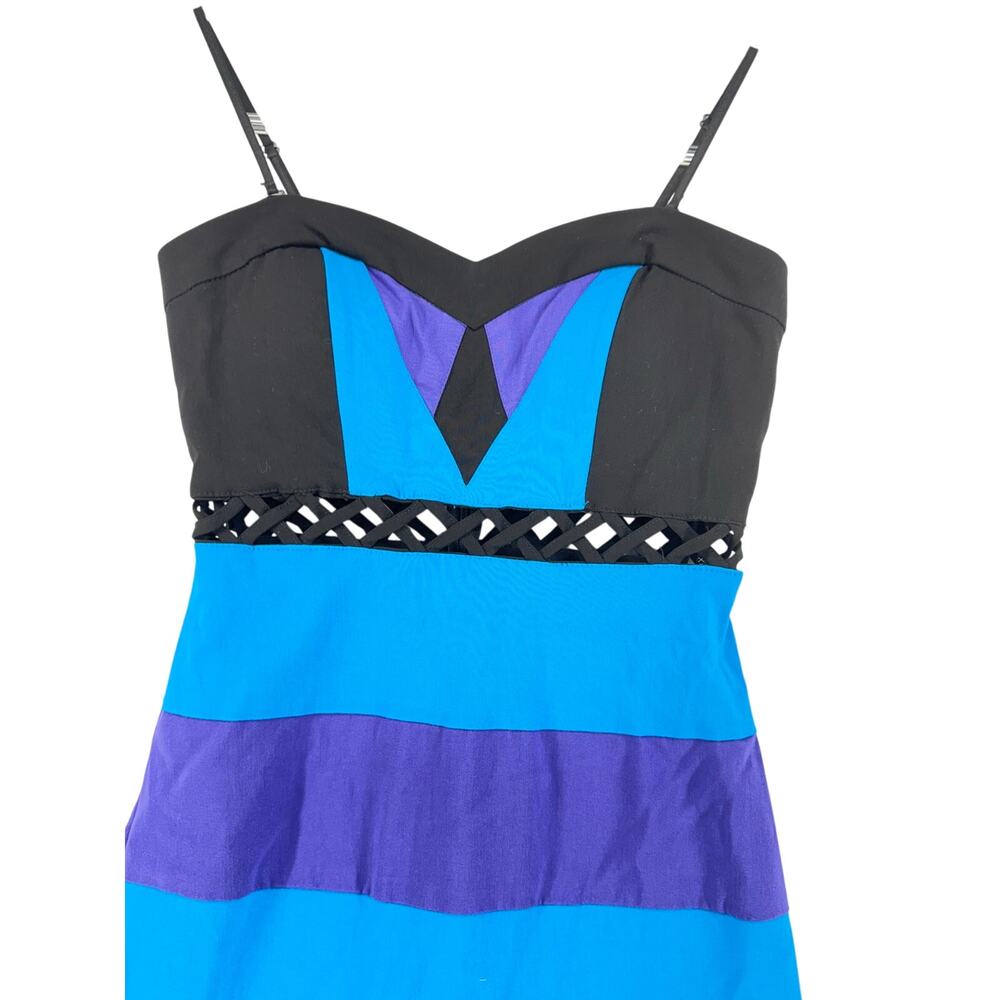 XOXO Y2K 90s Colorblock Mini Dress Sz 1/2 Multicolor Party Clubwear purple blue - Picture 3 of 7